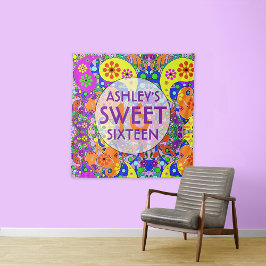 Farbenfrohe Süße 16 Geburtstagsgrundierung Wandteppich