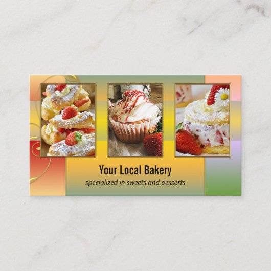 Farbenfrohe süße Bäckerei Dessert Foto Visitenkarte (Vorderseite)
