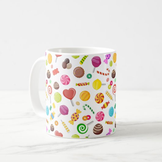Farbenfrohe süße Candy Sortiment Muster Kaffeetasse (Vorderseite Links)