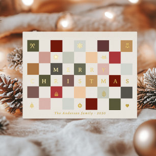 Farbenfrohe Süße Frohe Weihnachten Vintage Schachb Folien Feiertagspostkarte