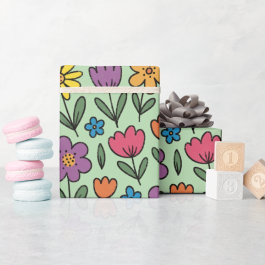 Farbenfrohe süße Frühlingsblumen Geschenkpapier Ro (Babyparty)