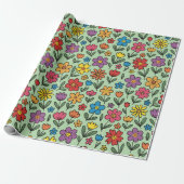 Farbenfrohe süße Frühlingsblumen Geschenkpapier Ro (Ungerollt)