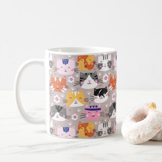 Farbenfrohe süße Katzen Kaffeetasse (Mit Donut)