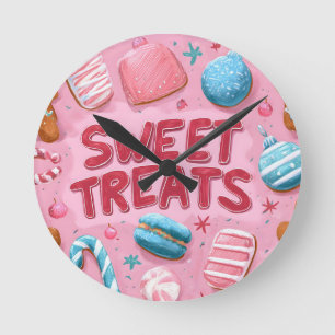 Farbenfrohe süße Leckereien Weihnachts-Illustratio Runde Wanduhr