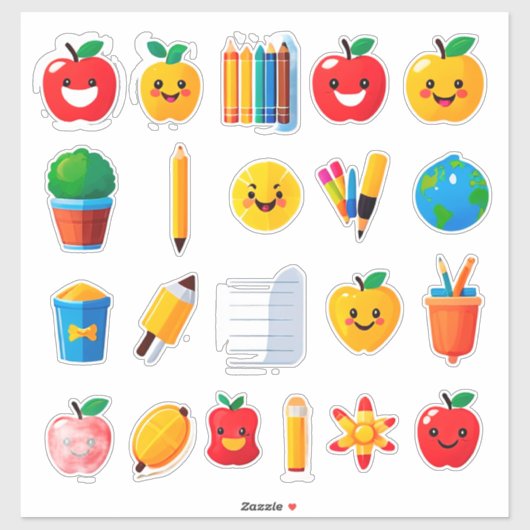 Farbenfrohe süße Schulsticker-Set Aufkleber (Blatt)