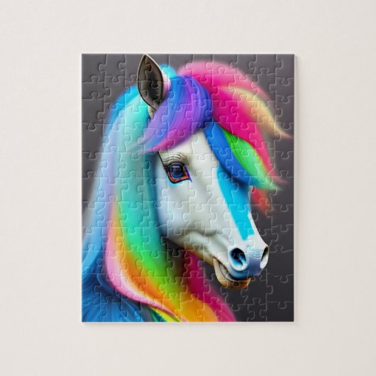 Farbenfrohe Sweet Baby Pony mit Regenbogen, weißes Puzzle (Vertikal)