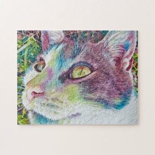 Farbenfrohe Sweet Face Cat Art Puzzle