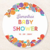 Farbenfrohe Sweet Fun Candy Baby Dusche Runder Pappuntersetzer (Vorderseite)