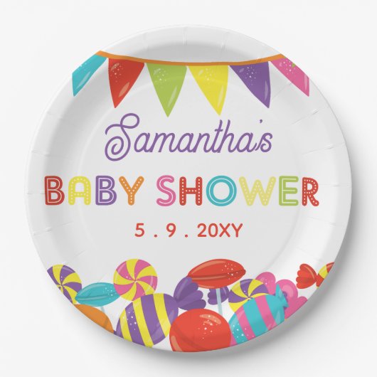 Farbenfrohe Sweet Fun Candy Theme Kinderdusche Pappteller (Vorderseite)