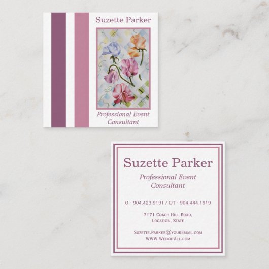 Farbenfrohe Sweet Pea Blume Eventplaner Quadratische Visitenkarte (Vorne/Hinten)