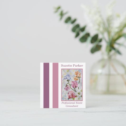 Farbenfrohe Sweet Pea Blume Eventplaner Quadratische Visitenkarte (Stehend Vorderseite)