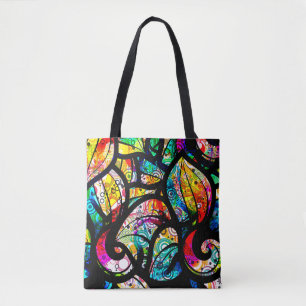 Farbenfrohe Swirls-Collage mit Buntglas-Look Tasche