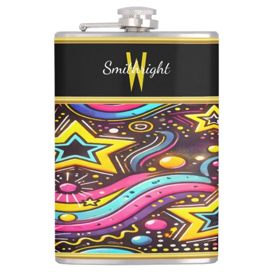 Farbenfrohe Swirry Design Flachmann (Vorderseite)