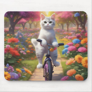 Farbenfrohe Szene mit Cat on Bicycle Mouse Pad Mousepad
