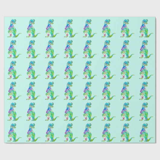 Farbenfrohe T-Rex Dinosaur Muster Geschenkpapier (Flach)