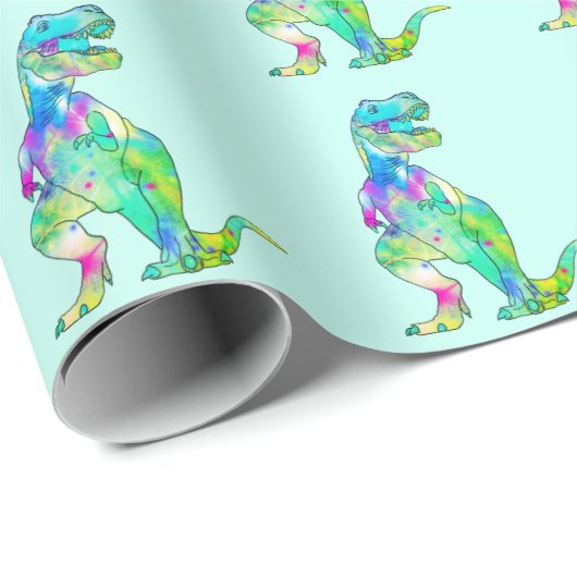 Farbenfrohe T-Rex Dinosaur Muster Geschenkpapier (Rolleneckpunkt)
