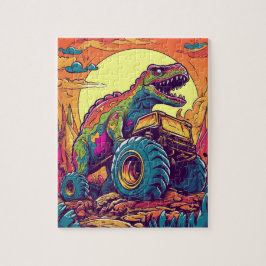 Farbenfrohe T-Rex Dinosaurier Monster Truck Puzzle