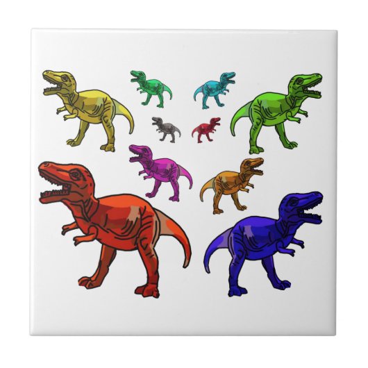 Farbenfrohe T-Rex Fliese (Vorderseite)