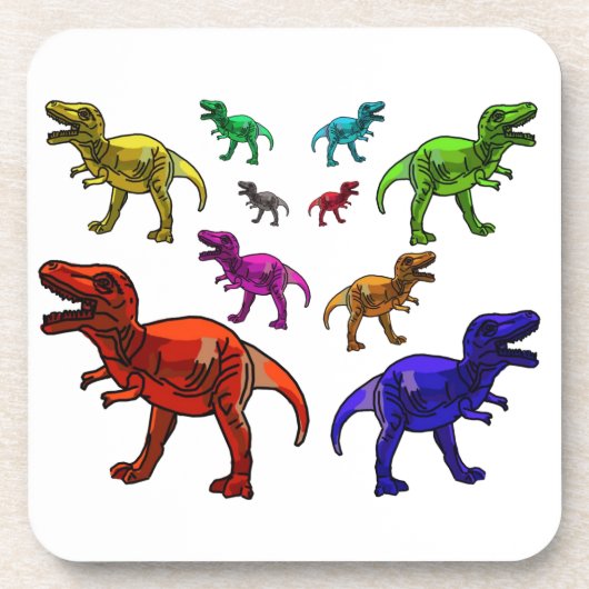 Farbenfrohe T-Rex Getränkeuntersetzer (Vorderseite)