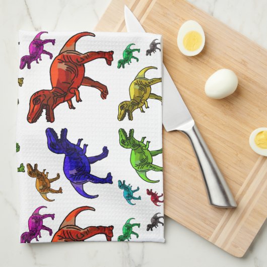 Farbenfrohe T-Rex Handtuch (Viertel Falte)
