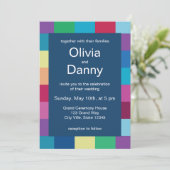 Farbenfrohe Tafelmuster Moderne Hochzeit Einladung (Stehend Vorderseite)