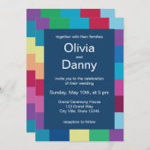 Farbenfrohe Tafelmuster Moderne Hochzeit Einladung (Vorne/Hinten)