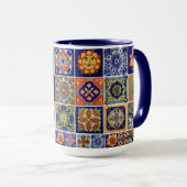 Farbenfrohe Talavera Tile auf Porzellan Big Coffee Tasse (VorderseiteRechts)