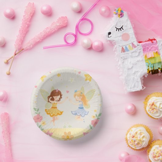 Farbenfrohe Tanzblumenmärchen1 & Gold Glitzer Pappteller (Party)