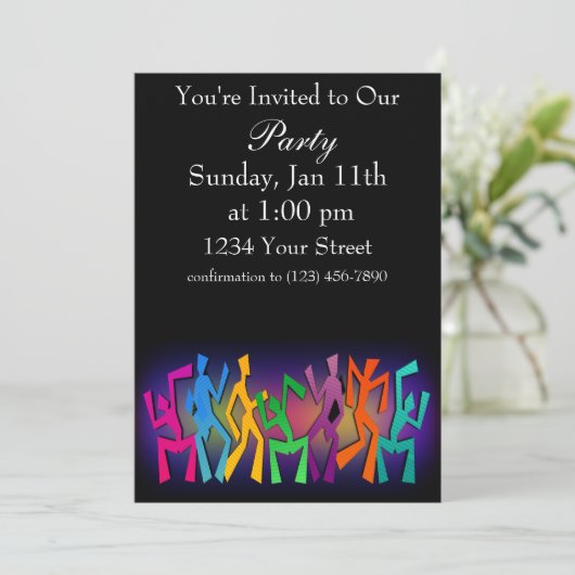 Farbenfrohe Tänzer Einladung (Stehend Vorderseite)