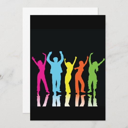 Farbenfrohe Tänzer tanzen um Einladung (Vorne/Hinten)