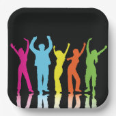 Farbenfrohe Tänzer tanzen um Pappteller (Vorderseite)