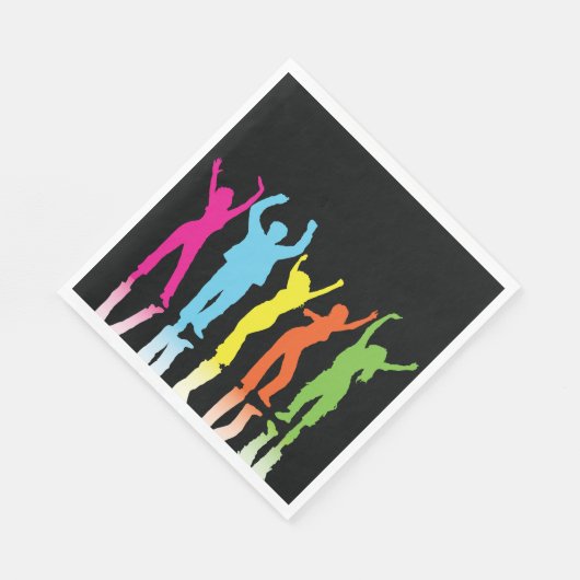 Farbenfrohe Tänzer tanzen um Serviette (Ecke)
