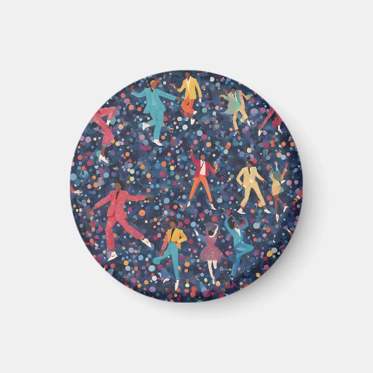 Farbenfrohe Tanzparty – Retro-Feier-Muster Magnet (Vorne)