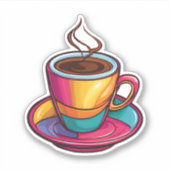 Farbenfrohe Tasse mit schwarzem Kaffee wasserdicht Aufkleber (Vorderseite)