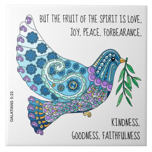 Farbenfrohe Taube mit Verse über Frieden (Galaten  Fliese (Vorderseite)