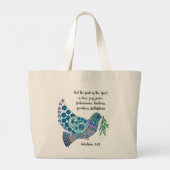 Farbenfrohe Taube mit Verse über Frieden (Galaten Jumbo Stoffbeutel (Rückseite)