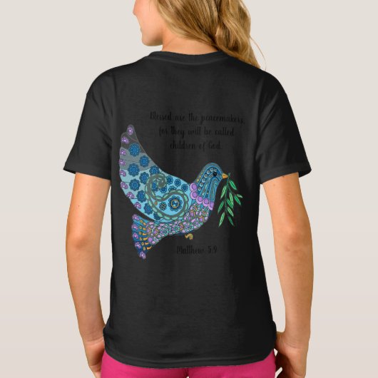 Farbenfrohe Taube mit Verse über Frieden (Matthew T-Shirt (Rückseite)