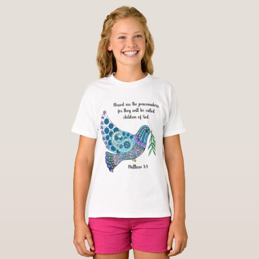 Farbenfrohe Taube mit Verse über Frieden (Matthew  T-Shirt (Vorne ganz)