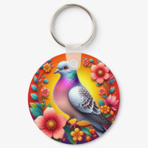 Farbenfrohe Taube umgeben von lebhaften Blume