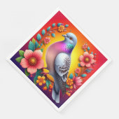 Farbenfrohe Taube umgeben von lebhaften Blume Serviette (Ecke)