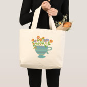 Farbenfrohe Teacup und Blüten Jumbo Stoffbeutel (Vorderseite (Produkt))