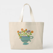 Farbenfrohe Teacup und Blüten Jumbo Stoffbeutel (Rückseite)