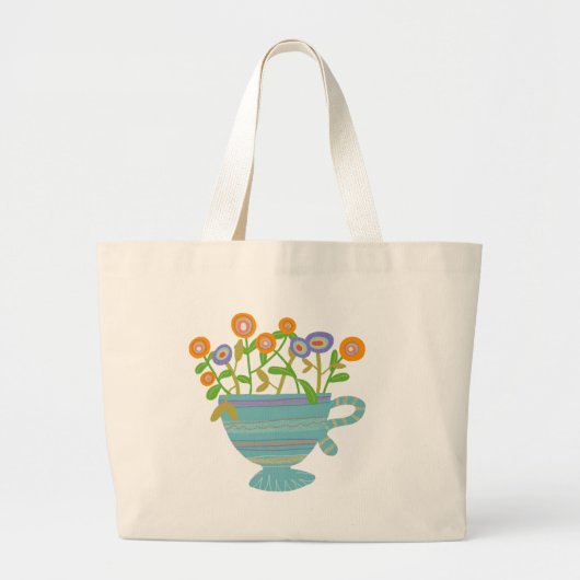 Farbenfrohe Teacup und Blüten Jumbo Stoffbeutel (Vorne)