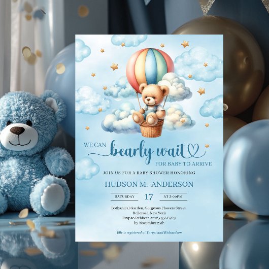 Farbenfrohe Teddybär warten Boy Baby Dusche Einladung