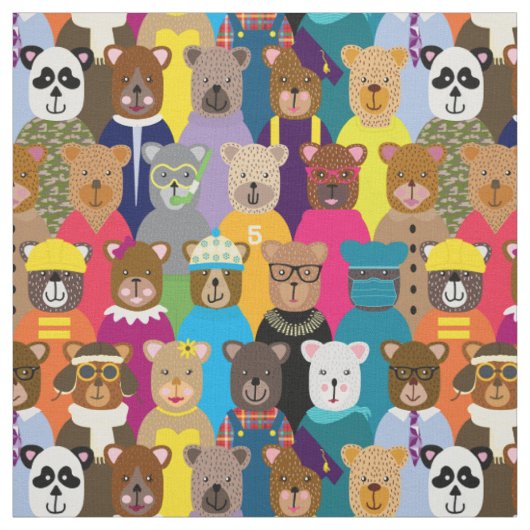Farbenfrohe Teddybären mit vielen Berufen Stoff (Muster)