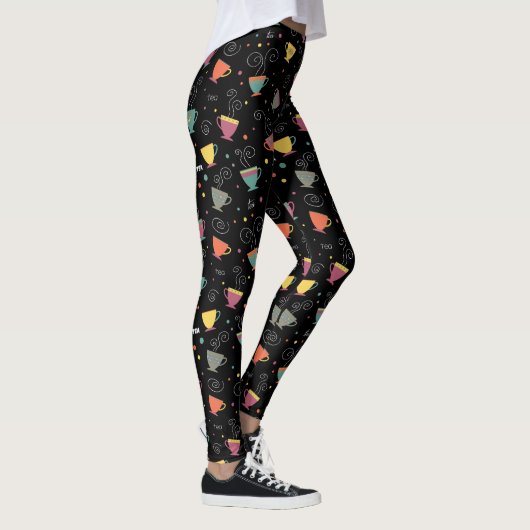 Farbenfrohe Teebecher im Winterdesign Leggings (Rechts)