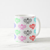 Farbenfrohe Tennis Nahtloses Muster - Racket und B Kaffeetasse (VorderseiteRechts)
