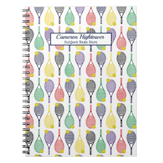 Farbenfrohe Tennis Racquet Ball Muster Name Thema Notizblock (Vorderseite)