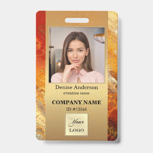 Farbenfrohe Terra Cotta Art Gold Foto ID Abzeichen Ausweis (Vorderseite)