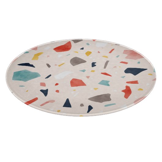 Farbenfrohe Terrazzo: nahtlose Felsfragmente. Schneidebrett (Ecke)